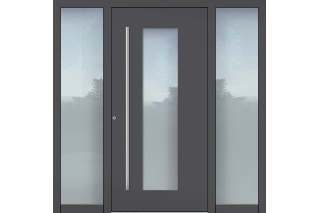 Das Bild zeigt eine Haustür mit zwei Seitenteil - mehr Haustüren in der Haustüren-Ausstellung in Brilon